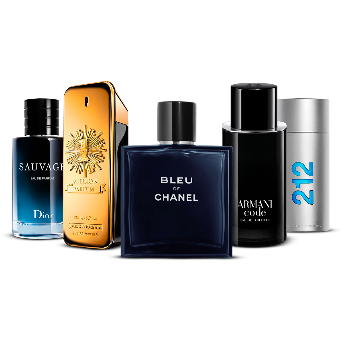 Combination of 5 men's perfumes – Sauvage, 1 Million, Bleu de Chanel, Armani Code and 212 Men [100 ml each]