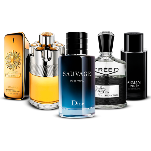 Combination of 5 men's perfumes – 1 Million, Azzaro Wanted, Sauvage, Creed Aventus and Armani Code [100 ml each]